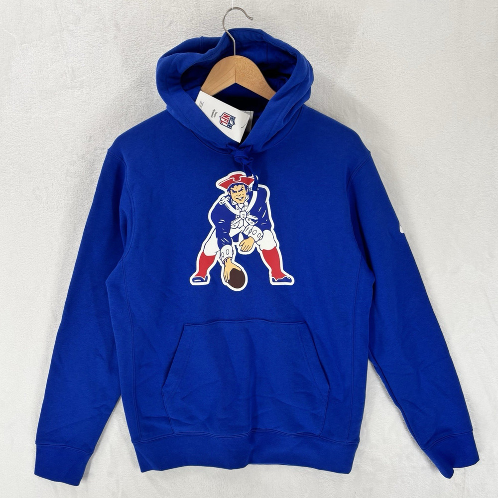 Nike New England Patriots Hoodie Mens Small Old Club Logo Blue Fleece NWT